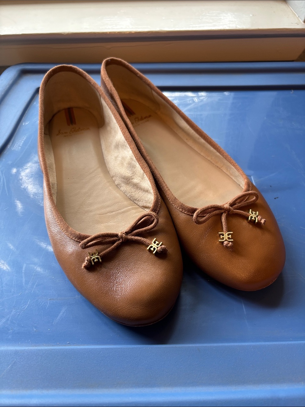 Sam Edelman Brown Leather Ballet Flats with Bow Accent 8.5